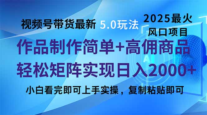 视频号带货最新5.0玩法，作品制作简单，当天起号，复制粘贴，轻松矩阵…-精品资源站