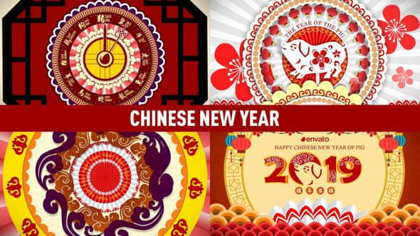 AE模板-中国剪纸画风格2019新春猪年快乐动画片头Chinese New Year Opener of 2019-精品资源站