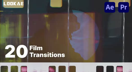 AE/PR模板-20种复古老电影胶片穿孔灼烧闪烁刮痕转场预设 Film Transition Pack-精品资源站