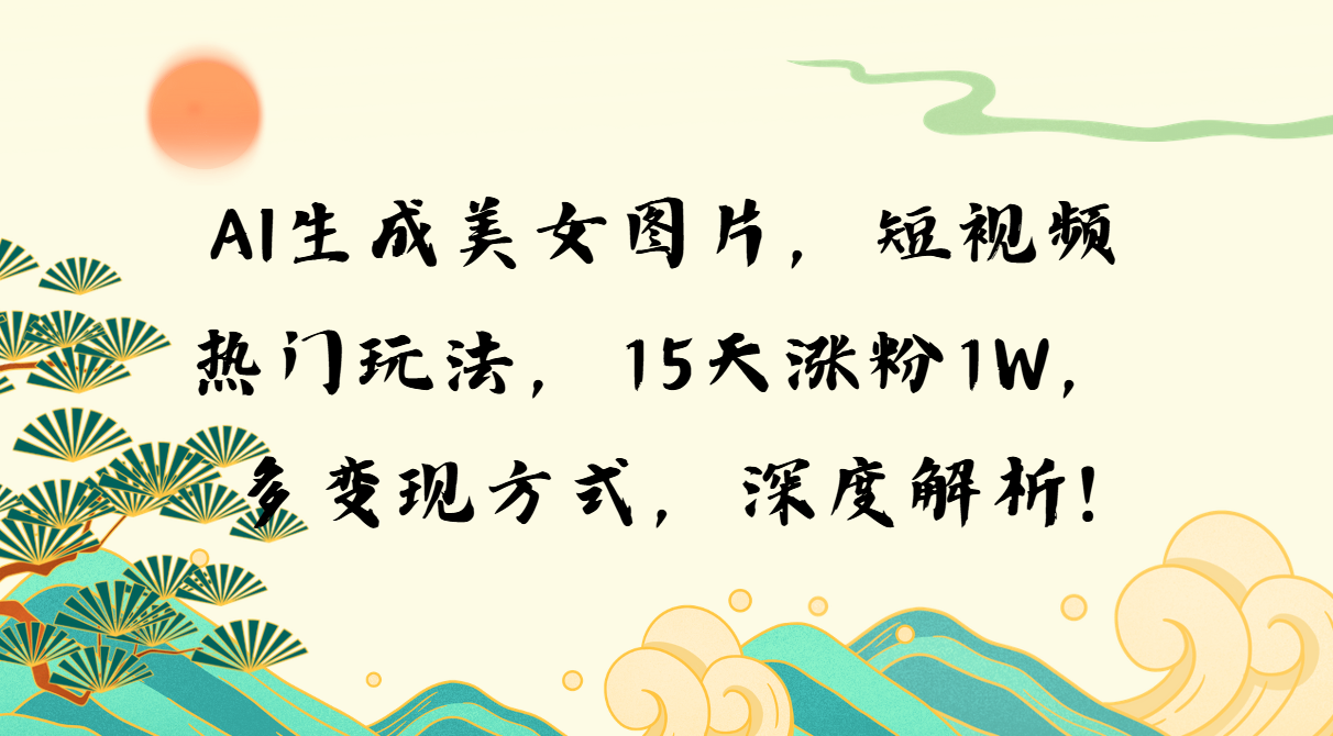 AI生成美女图片，短视频热门玩法，15天涨粉1W，多变现方式，深度解析!-精品资源站
