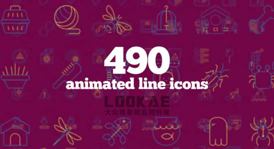 AE模板-490个生活食品建筑工具社交媒体线条图标动画 Animated Line Icons-精品资源站