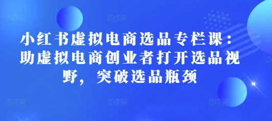 小红书虚拟电商选品专栏课：助虚拟电商创业者打开选品视野，突破选品瓶颈-精品资源站