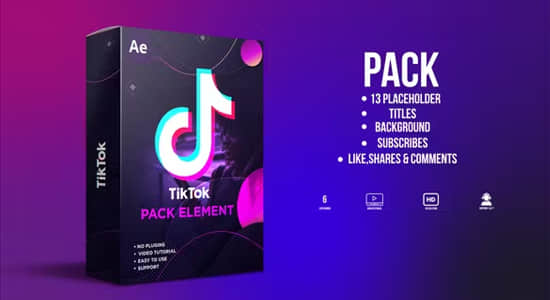 AE模板-抖音国际版社交媒体短视频图形包装宣传包装动画 TikTok Pack-精品资源站