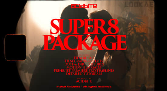 复古电影胶片边框灼烧噪点污渍纹理4K视频素材 Super 8 Package-精品资源站
