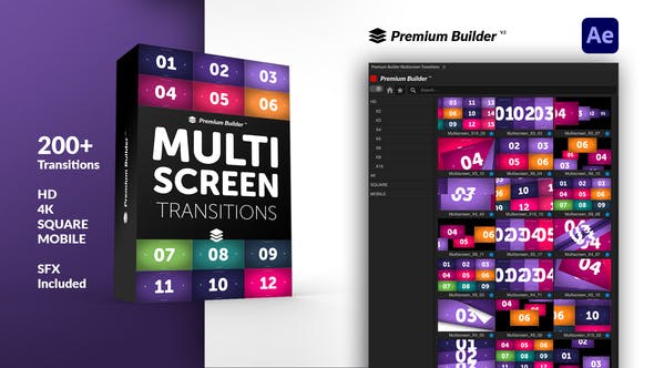 AE脚本-200组视频动态分屏过渡转场预设 Multiscreen Transitions-精品资源站