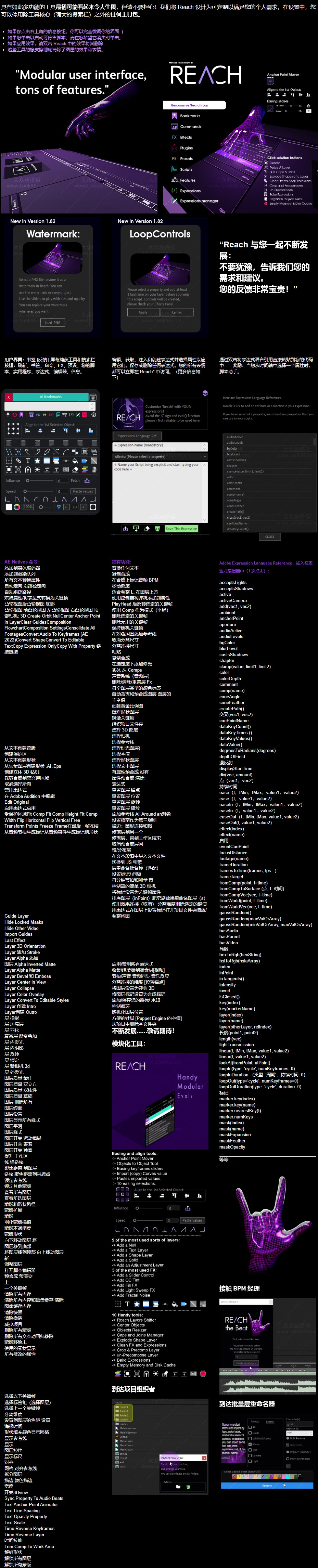 AE脚本-效果插件脚本预设搜索图层管理表达式操作多功能工具包 REACH v2.1.3-LookAE.com AE脚本-效果插件脚本预设搜索图层管理表达式操作多功能工具包 REACH v2.1.3