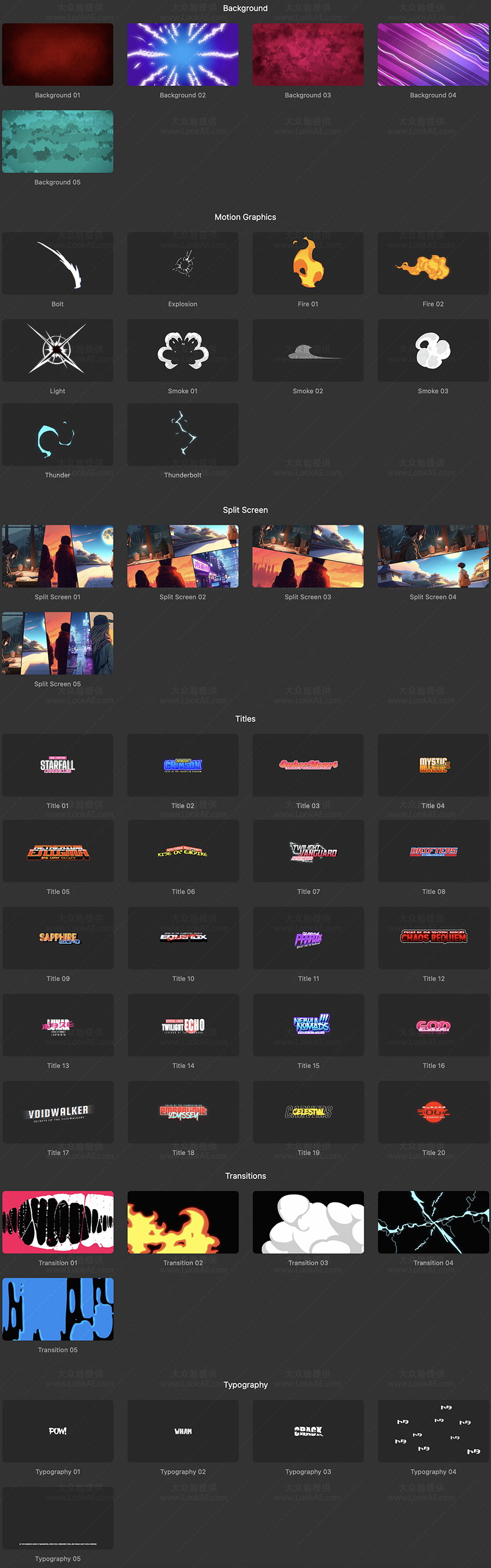 FCPX插件-50个动漫卡通文字标题图形元素动画包-LookAE.com FCPX插件-50个动漫卡通文字标题图形元素动画包