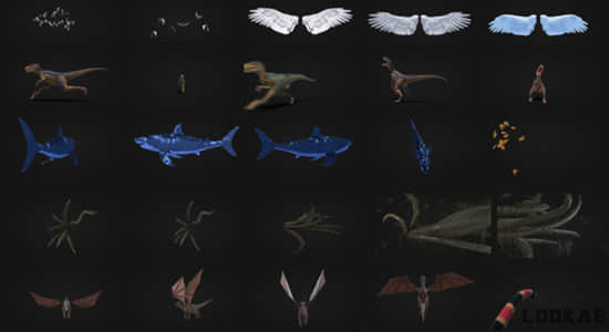 4K视频素材-124个恐龙鸟蛇鲨鱼蝴蝶动物素材(有透明通道) Production Crate – Animals & Creatures-精品资源站