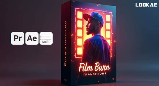 AE/PR模板-复古电影胶片灼烧闪光视频转场动画 Film Burn Transition-精品资源站