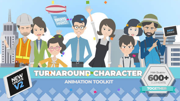 AE模板-360度可旋转卡通人物角色场景MG动画包 V2.0.3 Turnaround Character Animation Toolkit + 使用教程-精品资源站