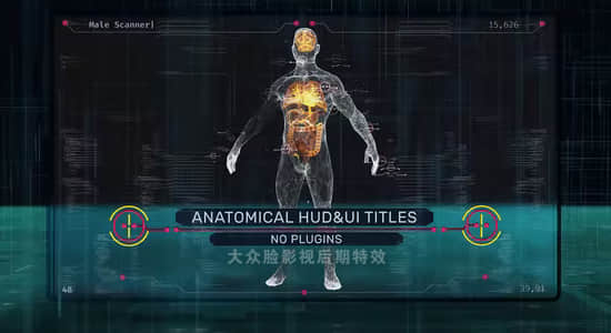 AE模板-科技感人体骨骼解剖器官HUD界面文字动画 Anatomical HUD UI Titles-精品资源站
