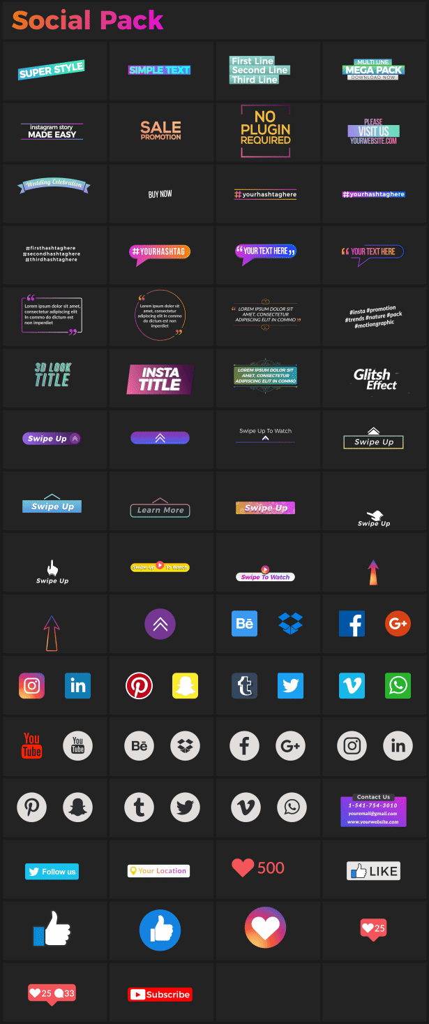 AE模板-860个时尚文字标题排版设计转场背景气泡图形元素动画V18