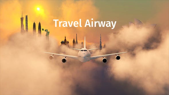 AE模板-天空飞机穿梭云层环球旅行LOGO片头 Travel Airway-精品资源站