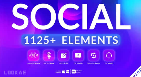 AE脚本-1125个现代时尚文字标题排版调色转场背景动画预设 Social Pack-精品资源站