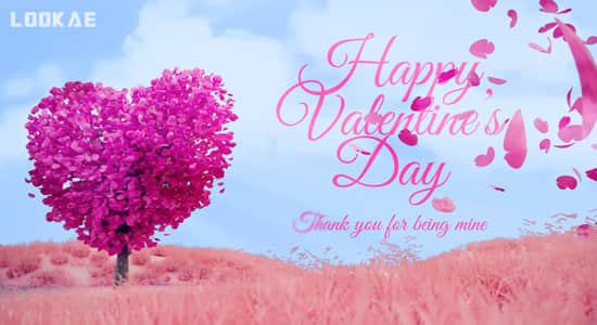 AE模板-浪漫情人节粉红心形树花瓣飘舞开场片头 Valentines Tree Wishes Reveal-精品资源站