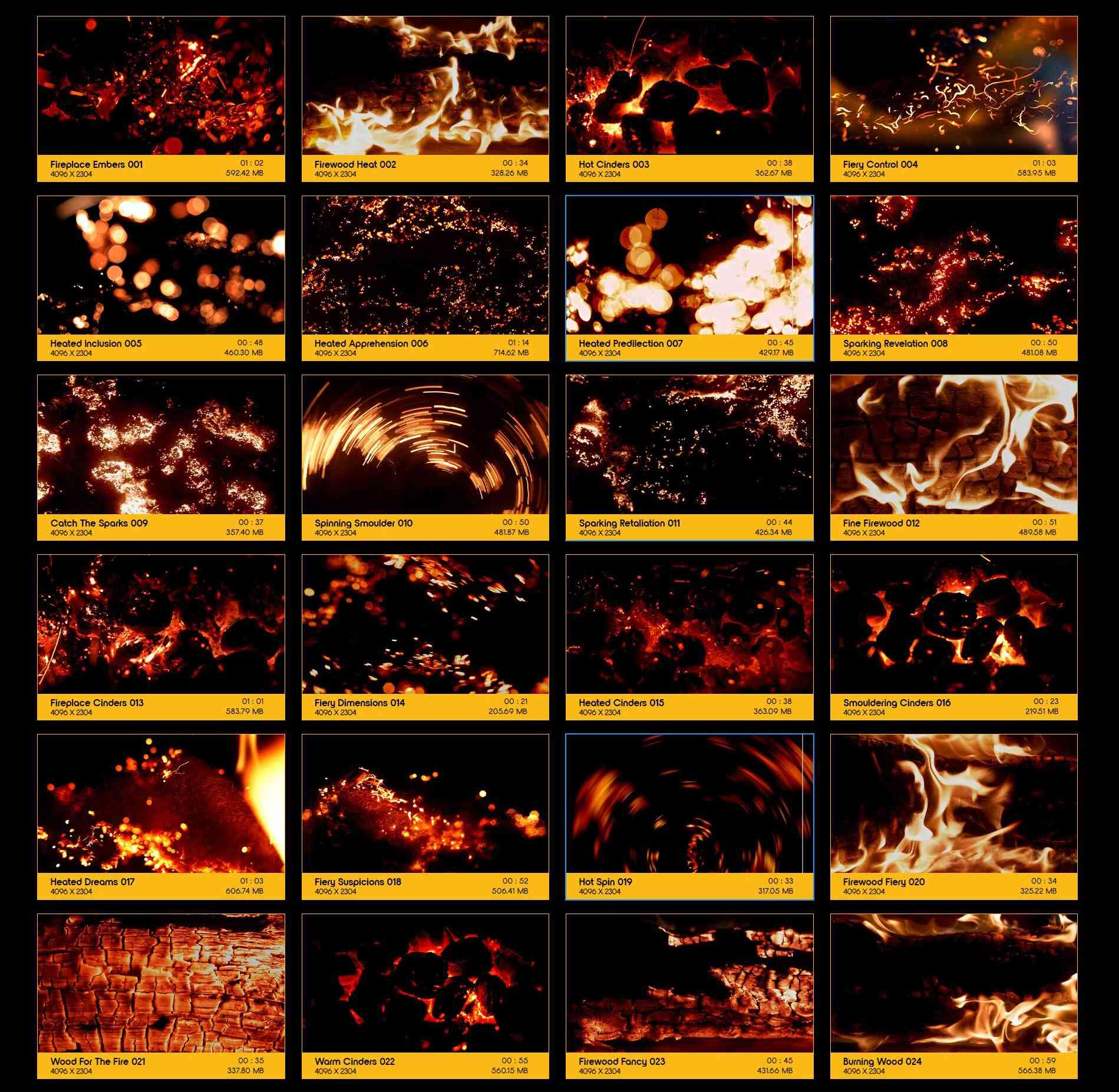 4K视频素材 100个木材熔岩燃烧焖烧火焰火星4K动画 Smouldering Hot