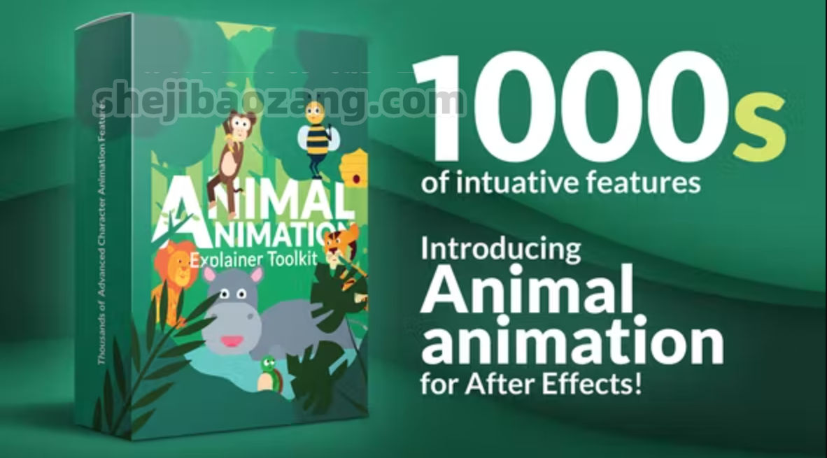 AE模板-创意二维卡通动物解说角色动作绑定MG动画预设工具包V2 Animal Character Animation Explainer Toolkit