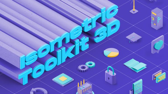 AE模板-三维立体等距社交网络媒体电子商务图标MG动画 Isometric Toolkit 3D-精品资源站