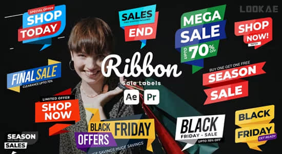 AE/PR模板-电商广告促销打折文字标签动画 Ribbon Sale Labels-精品资源站