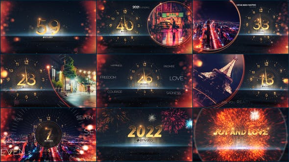 AE模板-大气数字时钟60秒新年倒计时2022新年快乐开场片头 New Year Countdown-精品资源站