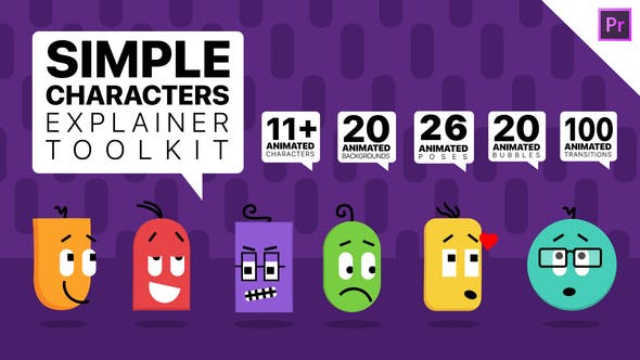 PR模板-可爱卡通角色小人物MG动画解说包 Simple Characters Explainer Toolkit-精品资源站