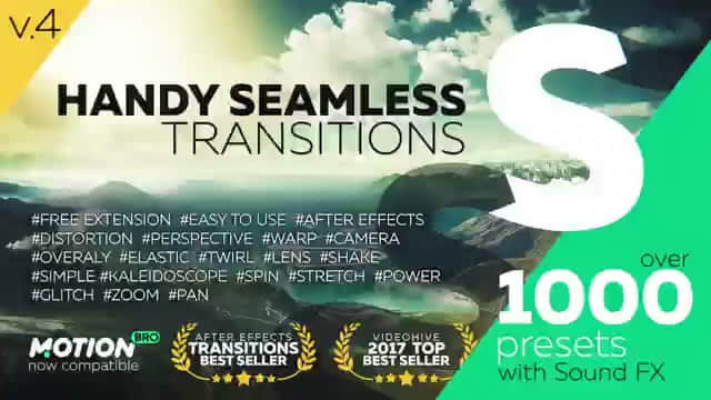 AE脚本+模板：1000种缩放冲击移动模糊视觉冲击无缝转场效果 Handy Seamless Transitions V4.0.1 + 使用教程-精品资源站