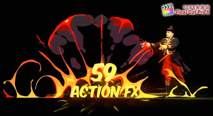 FCPX插件：59个卡通能量爆炸水流火焰烟雾MG动画元素-精品资源站