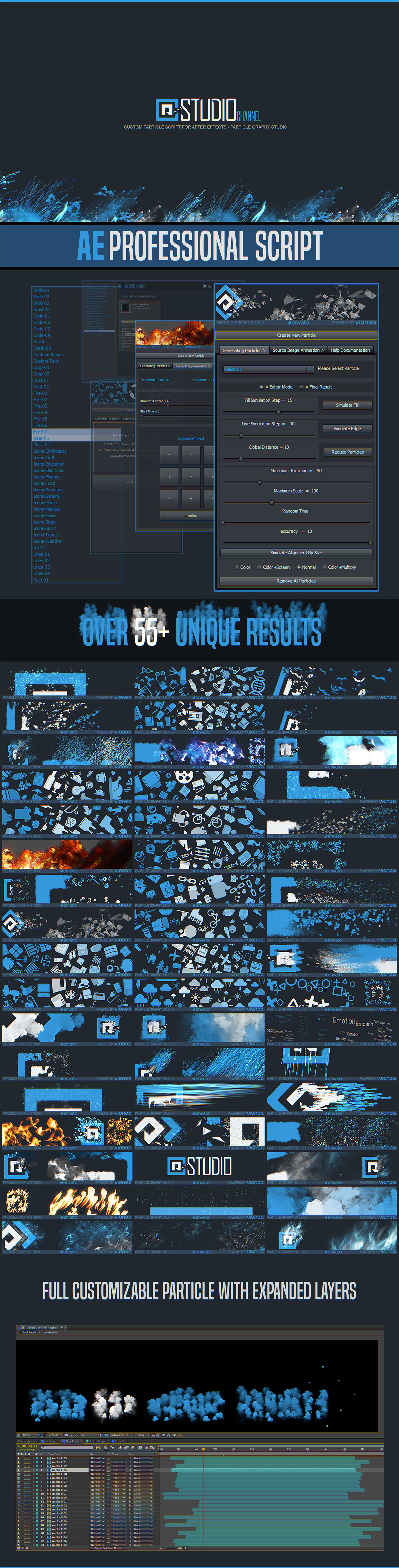 AE脚本:火焰烟雾水墨飞沙线条粒子汇聚破碎LOGO文字图片炫酷动画特效 Particle Graphy Studio + 使用教程-LookAE.com AE脚本:火焰烟雾水墨飞沙线条粒子汇聚破碎LOGO文字图片炫酷动画特效 Particle Graphy Studio + 使用教程