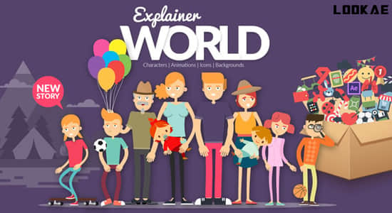 AE模板-二维卡通人物角色动作场景预设MG动画 Explainer World Characters-精品资源站