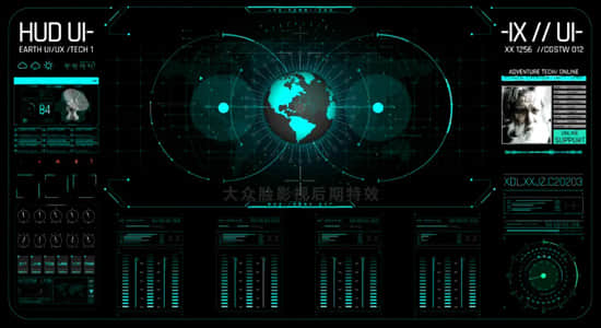 AE模板-科技感数据信息地球雷达扫描UI界面元素 HUD Earth GPRS-精品资源站