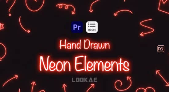 PR模板-48个手绘霓虹发光线条图形元素动画 Hand Drawn Neon Elements-精品资源站