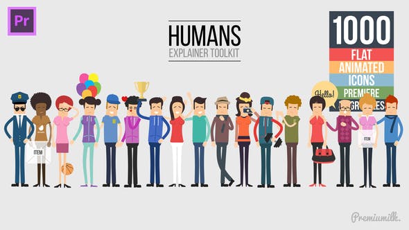 PR模板-二维卡通角色人物解说场景图标MG动画元素包 Humans Explainer Essential Graphics-精品资源站