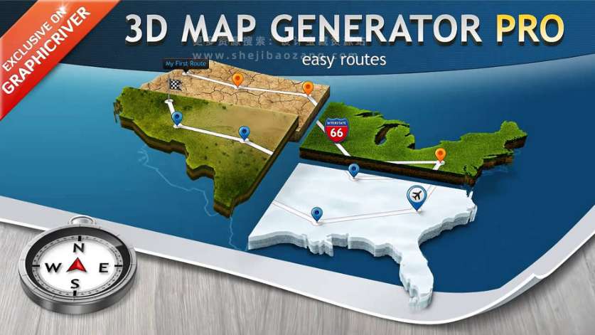 PS汉化插件 3D Map Generator 全套3D立体地图扩展面板支持Win/Mac