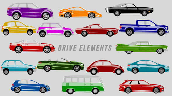 AE模板：卡通汽车小轿车动画元素 Drive Elements-精品资源站