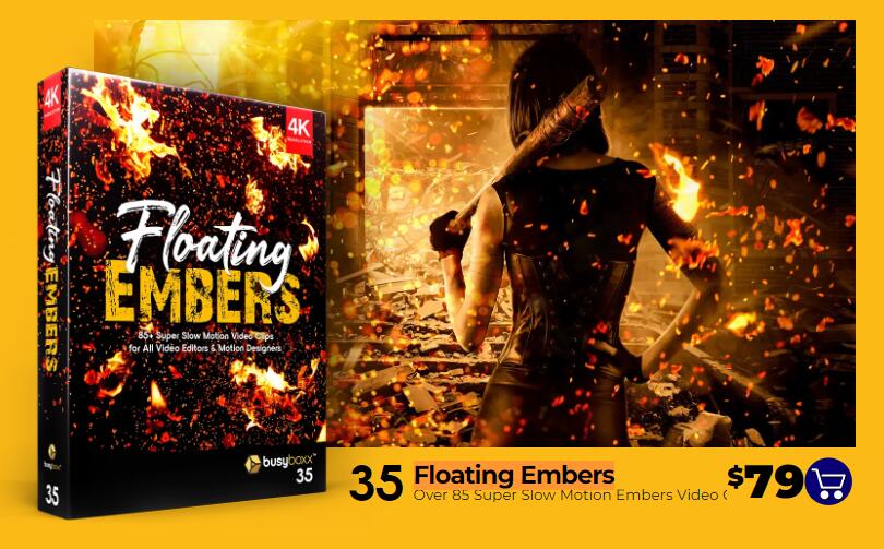 4K视频素材 88个火焰火星粒子碎屑飞溅视频叠加特效4K动画Floating Embers