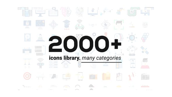 AE模板-2000个MG创意媒体生活交通建筑医疗金融体育网络Icon图标动画 Animated Icons Library-精品资源站