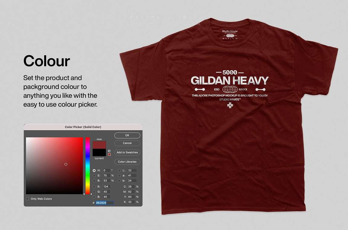 PS样机 时尚潮牌短袖T恤平铺服装印花图案设计贴图 5000 Gildan Heavy – T-Shirt Mockup