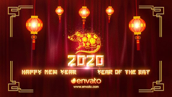 AE模板-红色喜庆粒子灯笼2020中国鼠年片头 Chinese New Year 2020-精品资源站