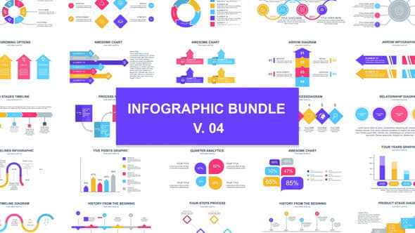 AE模板 – 150个炫彩圆环扇形箭头柱状图信息数据图表动画包 Infographic Bundle-精品资源站