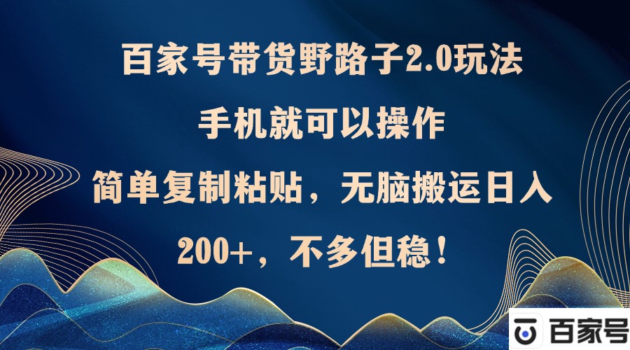 百家号带货野路子2.0玩法，手机就可以操作，简单复制粘贴，无脑搬运日…-精品资源站
