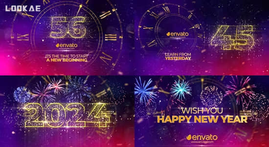 AE模板-2024新年快乐时钟数字60秒倒计时动画开场片头 New Year Countdown-精品资源站