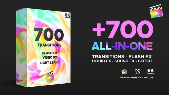 FCPX插件-700个缩放拉伸扭曲冲击平移旋转干扰刮痕烟雾炫光分割无缝视频转场+LUTS素材音效-精品资源站