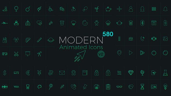 AE模板-580个网络媒体生活购物食物器材工具箭头天气图标动画 Modern Animated Icons Library-精品资源站