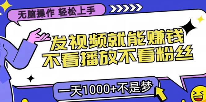 （13283期）无脑操作，只要发视频就能赚钱？不看播放不看粉丝，小白轻松上手，一天…-精品资源站