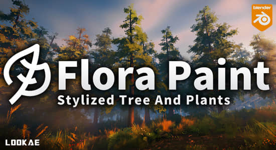 Blender插件-500种动漫卡通风格植物花草树木资产预设 Stylized Trees And Plants Tree Library – Flora Paint V1.2-精品资源站