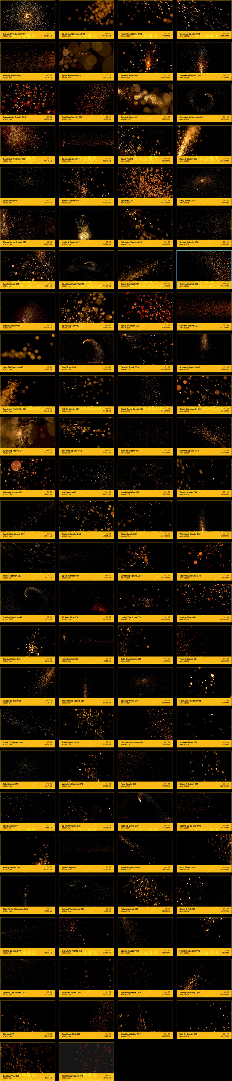 4K视频素材-102个火星飞溅发光火花粒子动画 BBV4