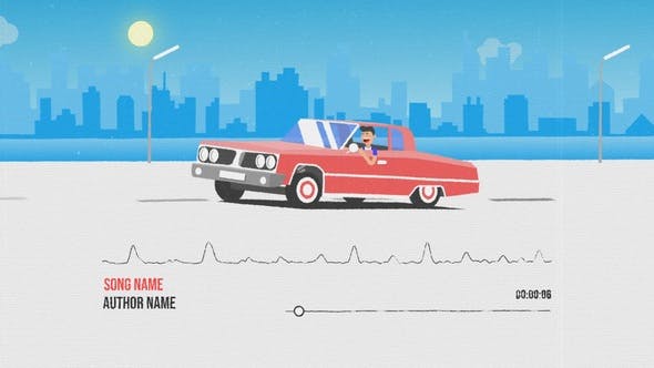 AE模板-二维卡通MG汽车音频可视化效果动画 Car Music Visualizer-精品资源站