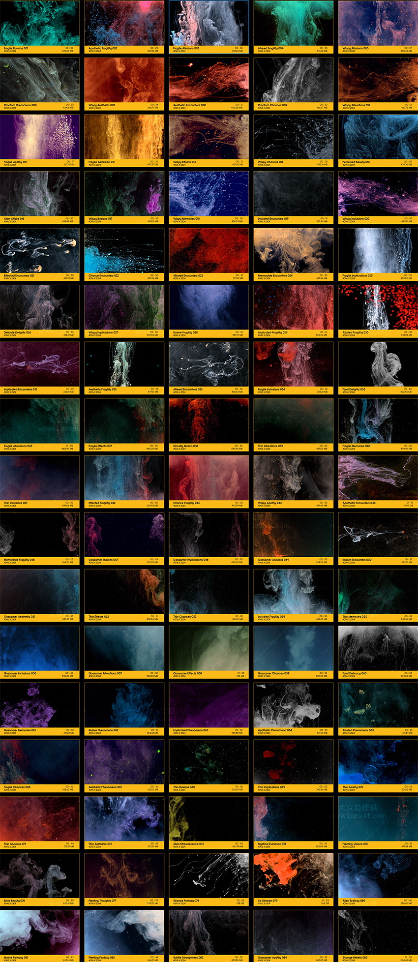 4K视频素材-85个魔法拉丝飘逸烟雾慢动作特效合成动画 BBV31