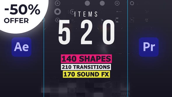 AE/PR脚本-520个基本图形MG动画元素转场音效预设包Shape Elements Library-精品资源站