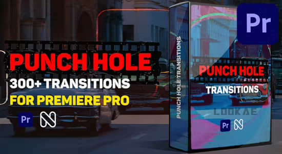 PR模板-300种复古电影胶片污渍刮痕闪烁转场预设 Punch Hole Transitions-精品资源站